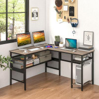17 Stories L-Shaped Computer Desk With Charging Station And Adjustable Shelf