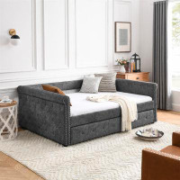 Red Barrel Studio Daybed With Trundle Upholstered Tufted Sofa Bed, With Button And Copper Nail On Arms,Full Daybed & Twi