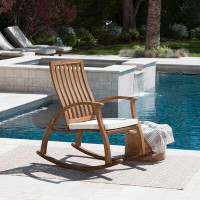 Winston Porter Outdoor Labarre  Rocking Solid Wood Chair with Cushions
