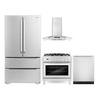 Cosmo Cosmo 4 Piece Kitchen Package With 36" Freestanding Gas Range 36" Wall Mount Range Hood 24" Built-In Integrated Di