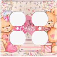 WorldAcc Metal Light Switch Plate Outlet Cover (Teddy Bears Birthday Love Hearts Present - Double Duplex)