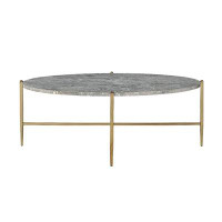 Mercer41 Round Faux Marble Coffee Table With Metal Base In Champagne