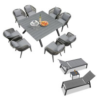 Purple Leaf Purple Leaf 9 Pieces Patio Dining Sets All-weather Wicker Outdoor Patio Furniture With Table All Aluminum Fr