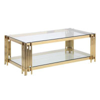 Mercer41 Modern Rectangular Coffee Accent Table With Clear Tempered Glass Top