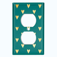 WorldAcc Metal Light Switch Plate Outlet Cover (Damask Yellow Hearts Elegant Green - Single Toggle)
