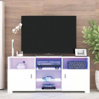 Wrought Studio LED TV Stand: Modern Media Console for 50/55/60" TV, Drawer, LED Lights, High Glossy, White
