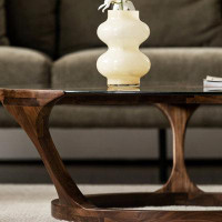 Orren Ellis 39.37" Brown Solid Wood Glass Round Coffee Table
