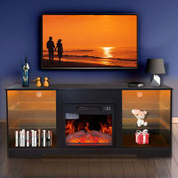 hanada TV Stand With Electric Fireplace Heater, Adjustable Glass Shelves and Storage Cabinets