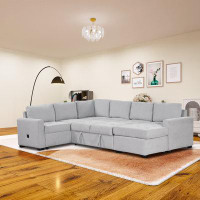 Hokku Designs Lasher Oversized Sectional Pull Out Sofa Bed with Chaise Lounge and Type-C Ports