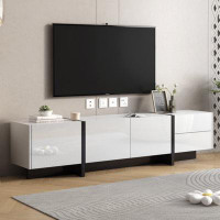 Wrought Studio Contemporary Rectangle Design TV Stand, Unique Style TV Console Table For Tvs Up To 80'', Modern TV Cabin
