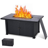 Red Barrel Studio 57" Propane Fire Pit Table, 50000Btu Rectangle Fire Table With Cover & Rain Cover, Sturdy Steel And Ir