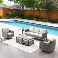 Latitude Run® 5 Person Outdoor Rattan Seating Patio Group with Cushions