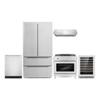 Cosmo Cosmo 5 Piece Kitchen Package With 36" Freestanding Gas Range 36" Under Cabinet Range Hood 24" Built-in Fully Inte