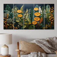 Winston Porter Yellow Ferns Plant Forest Tapestry - Floral Wall Art Living Room - 5 Equal Panels