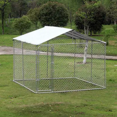 10'Lx10'Wx6'H Large Outdoor Dog Kennel Playpen Galvanized Pet Exercise House Cage with Canopy Roof, Silver FREE CANOPY