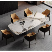 Corrigan Studio Italian light luxury rock plate dining table rectangular modern stainless steel dining table set