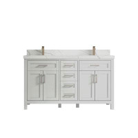 Everly Quinn 60 In. W X 22 In. D Cambridge Double Sink Bathroom Vanity In Coventry Grey With 2 In Piatra Grey Quartz