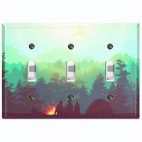 WorldAcc Metal Light Switch Plate Outlet Cover (Campfire Green Sky - Triple Toggle)