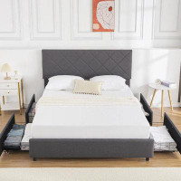 Ebern Designs Platform Bed Frame With Adjustable Headboard And 4 Storage Drawers
