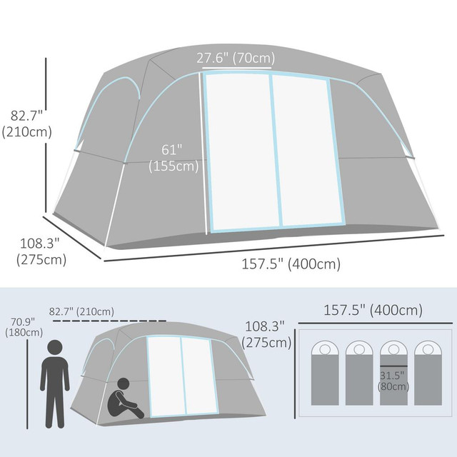 Camping Tent 13.1'L x 9'W x 6.9'H Grey in Fishing, Camping & Outdoors - Image 3