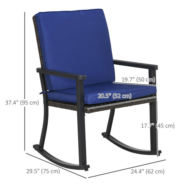Rattan Rocking Chair 24.4" x 29.5" x 37.4" Blue in Patio & Garden Furniture - Image 3
