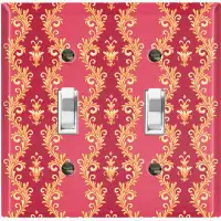 WorldAcc Red Damask Gold Trim Nature Themed 2 - Gang Wall Plate