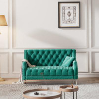 House of Hampton Sofa Dutch Plush Upholstered Sofa with Metal Legs, Button Tufted Back