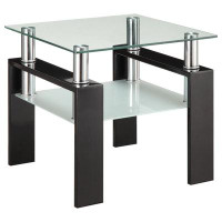 Alma Dyer Tempered Glass End Table with Shelf Black