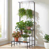 Arlmont & Co. 3-Tier Metal Plant Stand Multifunction Flower Display Holder, Black