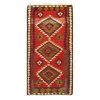 Pasargad NY One-of-a-Kind Hand-Knotted Kilim Red/Blue/Beige 4'4" x 8'6" Area Rug