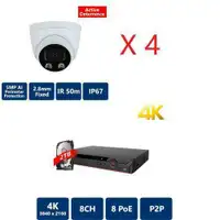 Promotion! 4pcs Dahua OEM 5MP AI ACTIVE DETERRENCE 24/7 FULL COLOR 50M IR IP AI TURRET, 2.8MM FIXED (FDIP9155H-A-PV-28-A