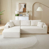 Latitude Run® Beige 2-piece Modular Sectional Sofa Set: L-shaped Upholstered Sleeper For Living Room, Bedroom, Salon