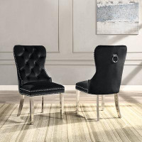 Rosdorf Park Set of 2 Velvet Dining Chairs: Tufted Accent Upholstered Wingback Armless Side Chair