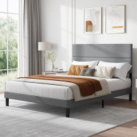 Ebern Designs Mininalist Upholstered Bed Frame with Linen Adjustable Headboard