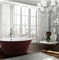Prato 59x59 in. Round Acrylic Freestanding Bathtub in Glossy Red or Glossy White w Centre Drain, Seamless Joint BHC