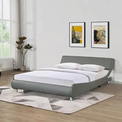 Ivy Bronx Faux Leather Upholstered Platform Bed Frame, Curve Design