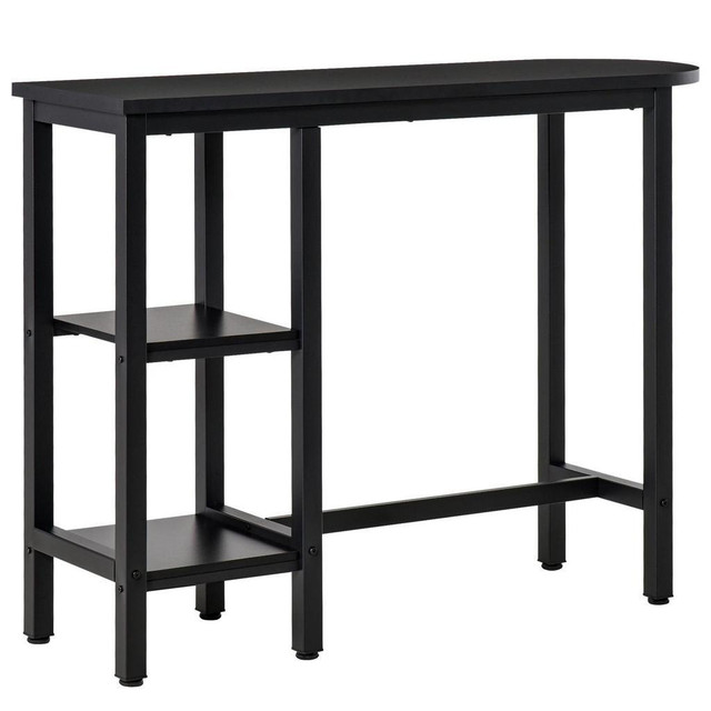 MODERN BAR TABLE, PUB TABLE, ACCENT CONSOLE TABLE WITH SIDE STORAGE SHELF &amp; METAL FRAME, BLACK in Dining Tables & Sets
