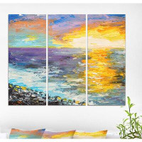 East Urban Home 'Sunset on the Coast' Oil Painting Print Multi-Piece Image on Wrapped Canvas