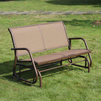 Outdoor Steel Sling Fabric Glider Patio Love seat Brown Glider swing chair