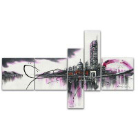 Made in Canada - Design Art Modern Purple Cityscape 5 Piece Painting Print on Wrapped Canvas Set