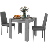 DINING TABLE SET FOR 2, SQUARE KITCHEN TABLE AND CHAIRS, FAUX CEMENT DINING ROOM TABLE AND PU LEATHER UPHOLSTERED CHAIRS