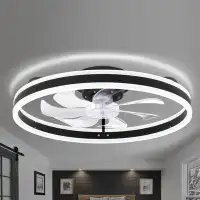Wrought Studio 20 Inch Enclosed Low Profile Ceiling Fan With Lights Remote Control APP Bladeless Flush Mount Lighting