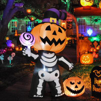 GOOSH Halloween Inflatable 6 FT Outdoor Inflatable Ghost Pumpkin with Skull Body