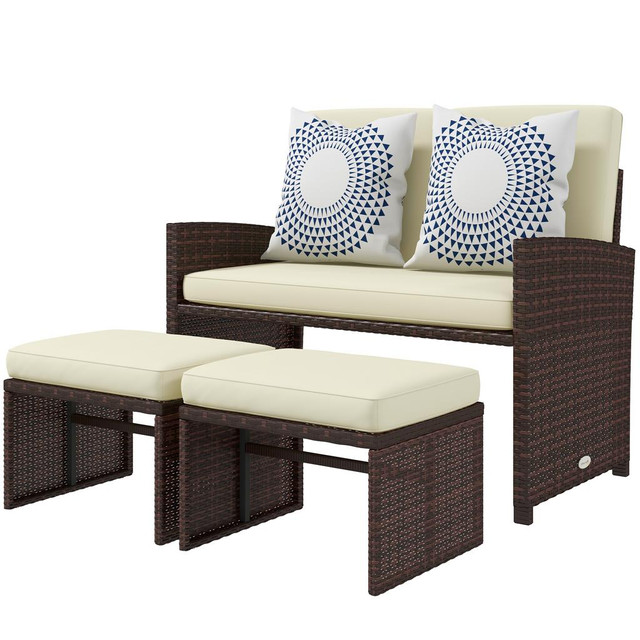 Rattan Sofa Set 42.9" x 23.6" x 31.1" Beige in Patio & Garden Furniture - Image 2