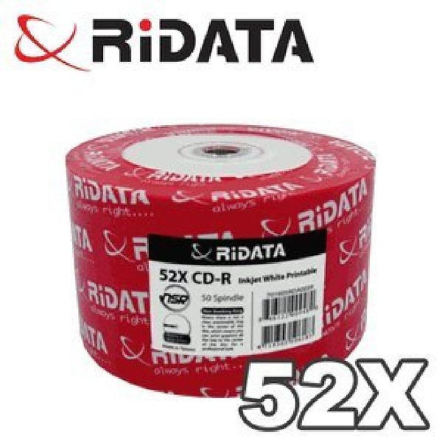 RiDATA 52X CD-R White Inkjet Printable Blank Media - 50 Spindle in CDs, DVDs & Blu-ray