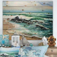 East Urban Home Wild Blue Ocean Waves III - Unframed Painting Print on Wood