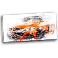 Made in Canada - Design Art Orange Rally Car Graphic Art on Wrapped Canvas