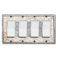 WorldAcc Metal Light Switch Plate Outlet Cover (Geometric Abstract Shapes Gray - Quadruple Rocker)