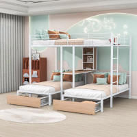 Mason & Marbles Adjei Full Over Twin And Twin Triple Bunk Bed With Two Drawers And Desk