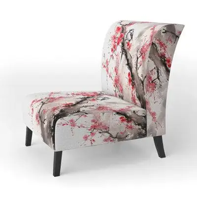 Red Barrel Studio Asian Art Sumi Bird Serenity VIII - Upholstered Traditional Accent Chair
